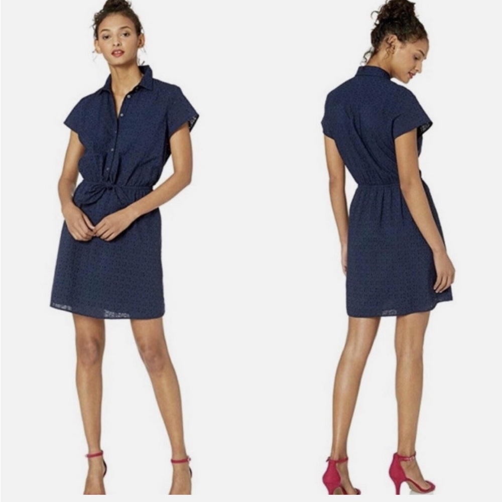 J. Crew Mercantile Eyelet Collared Tie-Front Dress Fit & Flare Blue Size Medium - Picture 1 of 14